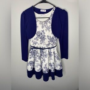 Girls Knit works belted dress with cardigan